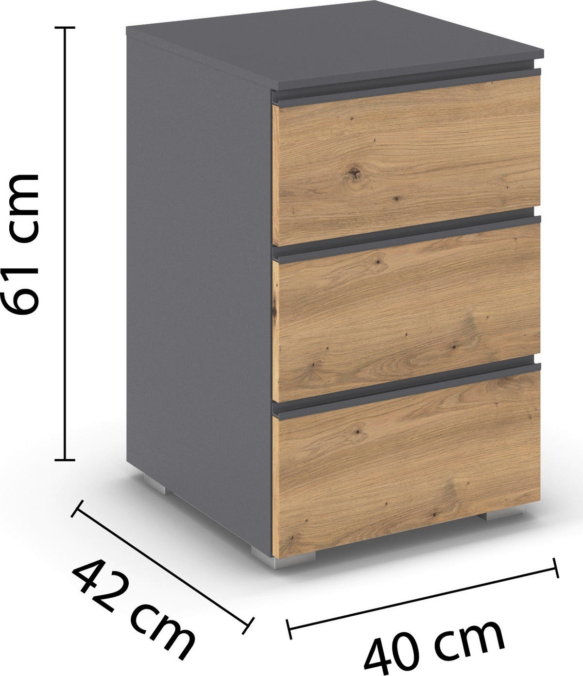 JUGENDZIMMER Joel in Grau Metallic und Artisan Eiche 4 teilig – mit 4trg Kleiderschrank, 140er Bett, Nachttisch und Kommode - Grau, Holzwerkstoff (80/200/120cm)