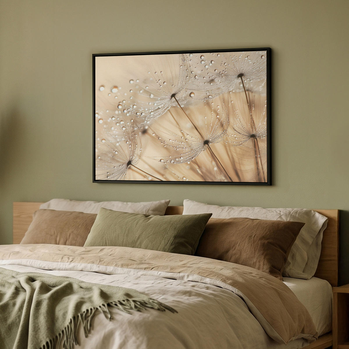LEINWAND Bilder mit Rahmen - Löwenzahn - Abstrakt - Natur - Beige - 80x60 - Braun, Textil (80/60cm) - MuchoWow
