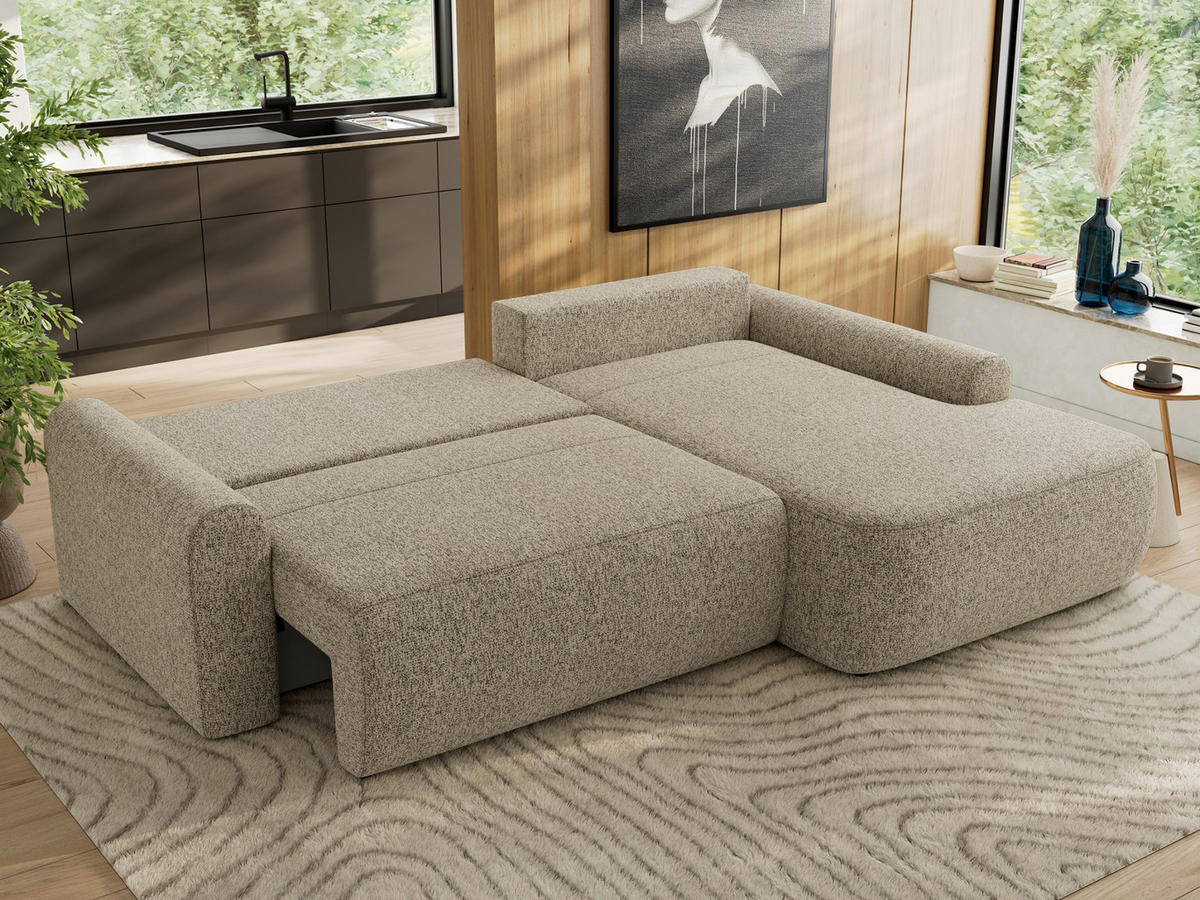 ECKSCHLAFSOFA CUBO L Dunkelbeige Struktur - rechts - Beige/Schwarz, Kunststoff/Textil (187/273cm) - MKS