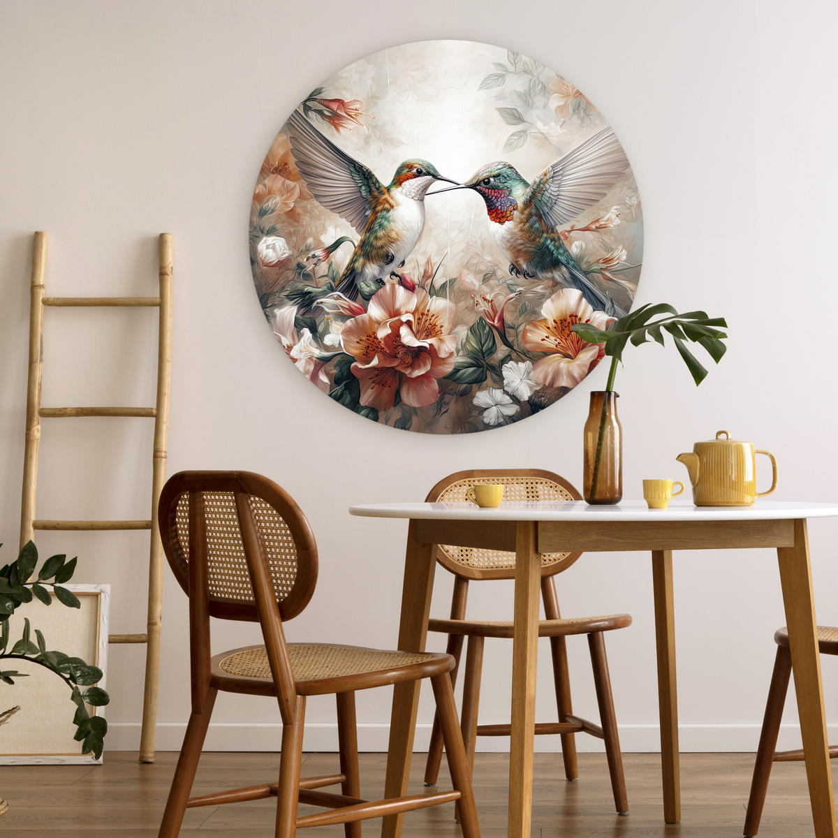 WANDBILD Kolibri - Vögel - Blumen - Natur 90x90 cm - Altrosa, Kunststoff (90/90cm) - MuchoWow