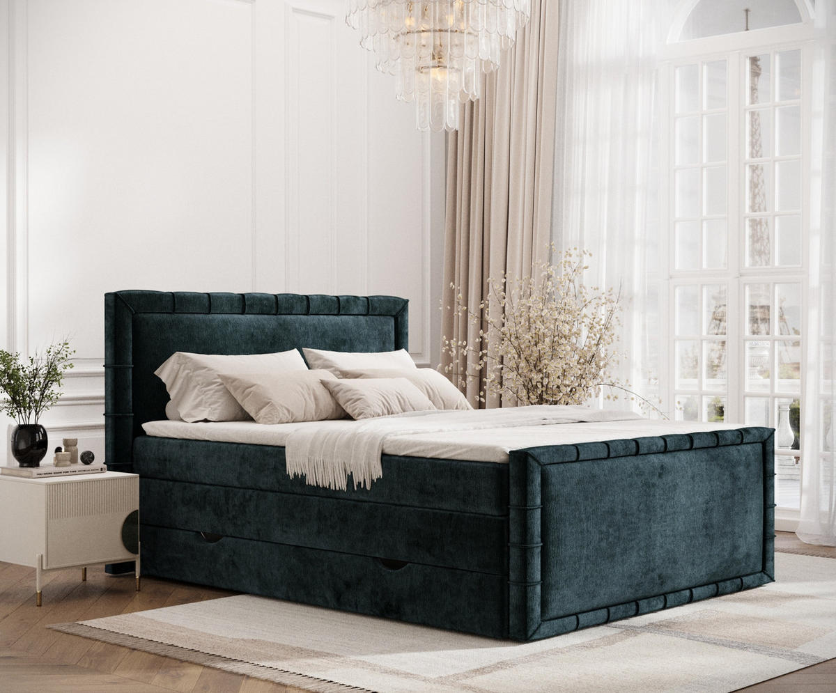 BOXBETT Estelle Dunkelgrün 180/200 cm im Chenille-Stoff - Dunkelgrün/Schwarz, Holz/Holzwerkstoff (180/200cm) - Maison de Reve