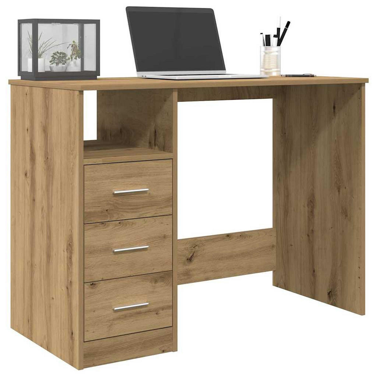SCHREIBTISCH Modern mit 3 Schubladen 102/76/50 cm aus Holzwerkstoff Artisan-Eiche Dekor - Eiche Artisan, Holz (76/102/50cm) - vidaXL