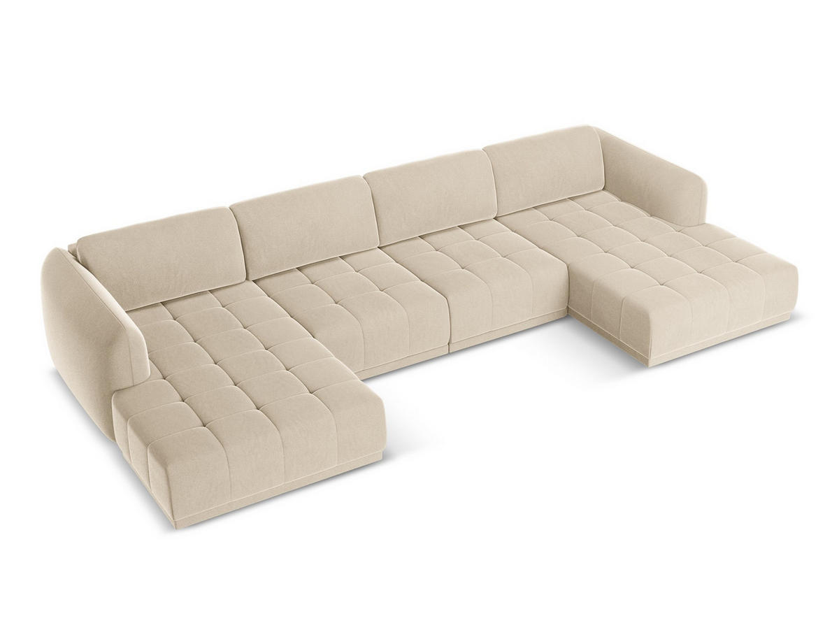 WOHNLANDSCHAFT Samt Stoff Beige - Beige/Creme, Kunststoff/Textil (370/74/170cm) - Makamii