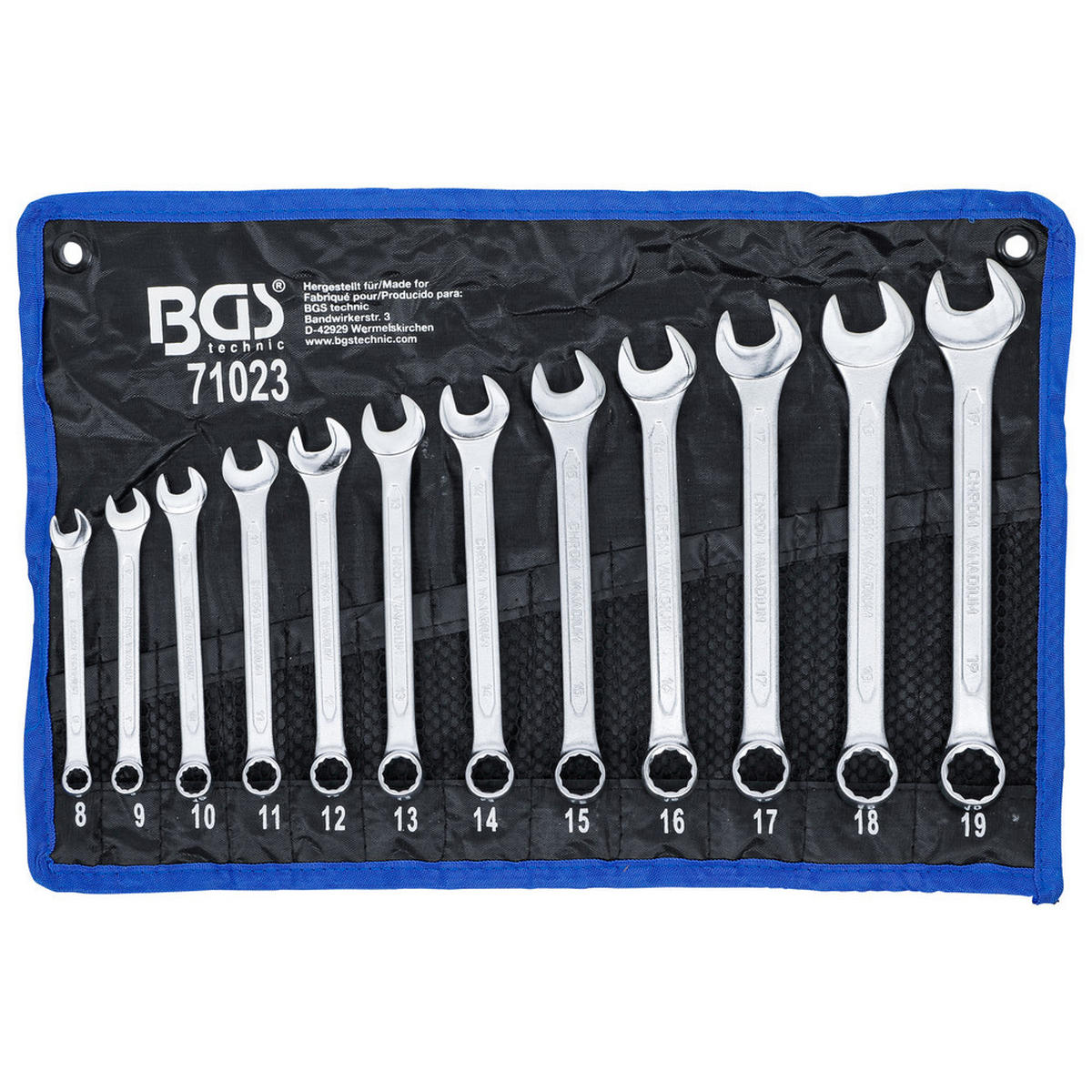RINGMAULSCHLÜSSEL-SATZ, DIN 3113-A, 12-teilig, 8-19 mm - Multicolor, Kunststoff (255/60/100cm) - BGS technic