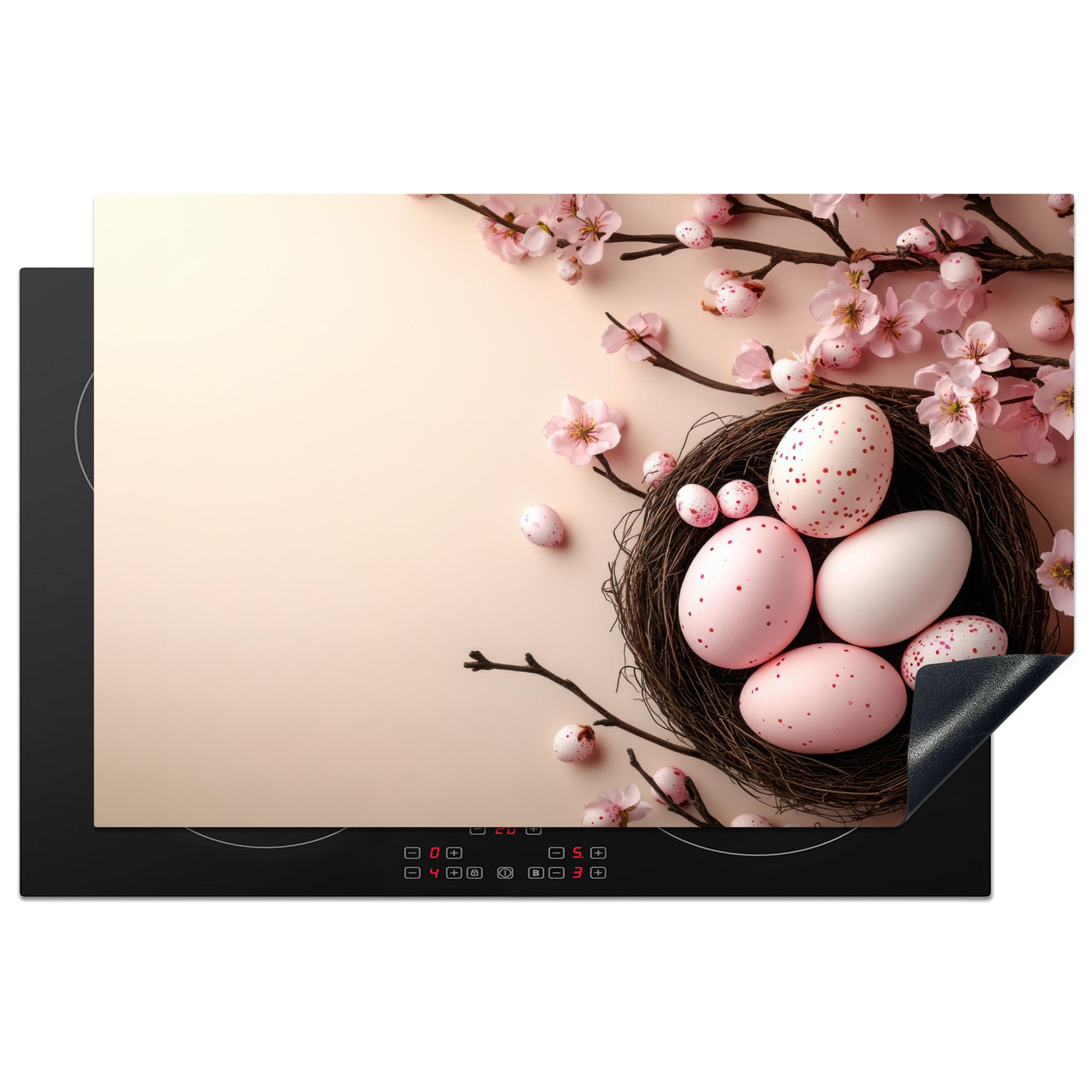 HERDABDECKPLATTE Rosa - Blüten - Eier Induktionsschutz 81.6x52.7 cm - Hellrosa, Kunststoff (81.6/52.7/0.2cm) - MuchoWow