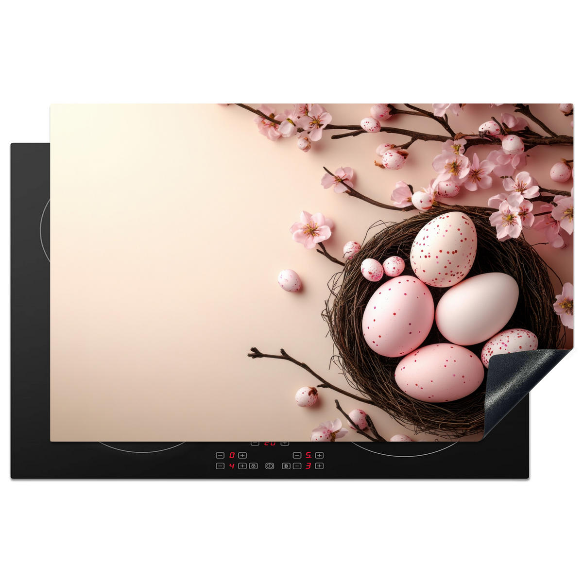 HERDABDECKPLATTE Rosa - Blüten - Eier Ceranfeldabdeckung 80x52 cm - Hellrosa, Kunststoff (80/52/0.2cm) - MuchoWow