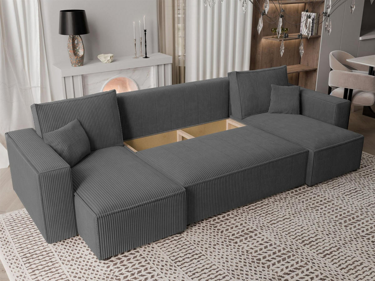 WOHNLANDSCHAFT Adara Schlaffunktion - Dunkelgrau, Holzwerkstoff/Textil (312/83/145cm) - Fun Möbel
