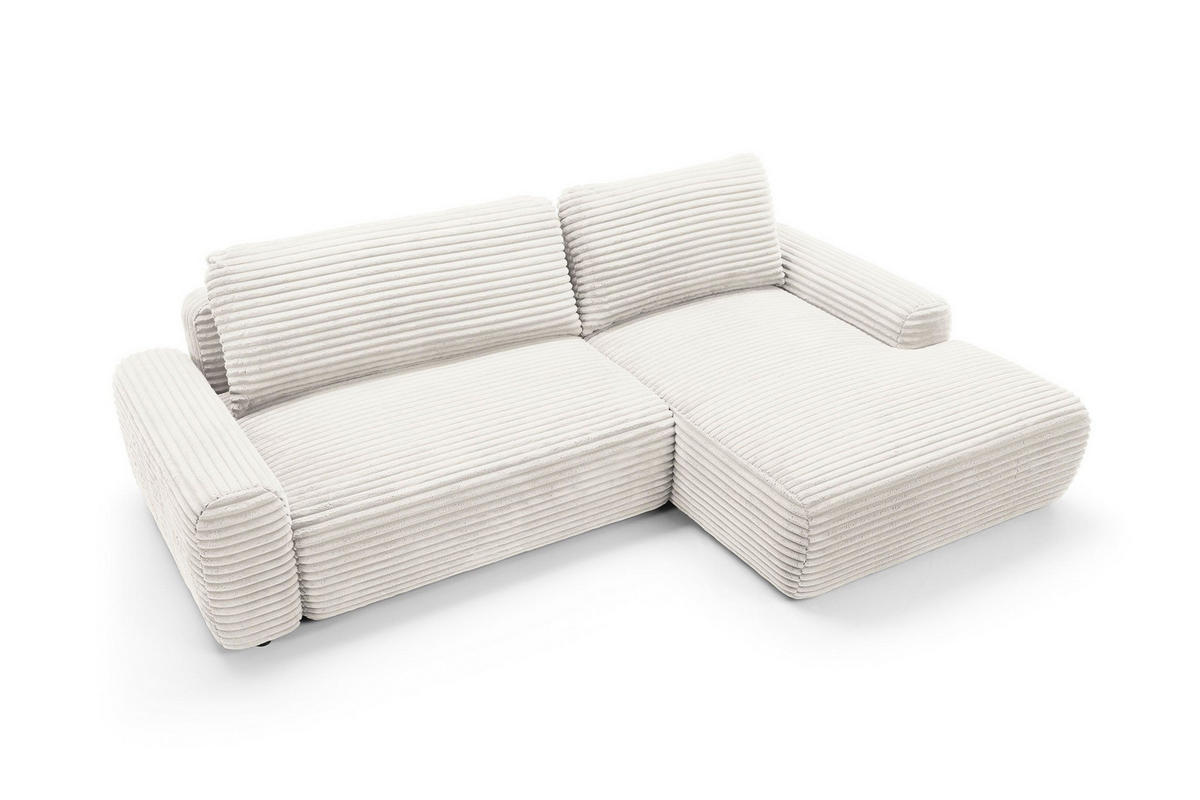 ECKSOFA OSSO Creme Velours-Stoff mit Schlaffunktion - Creme, Holz (264/162cm) - MASSENO