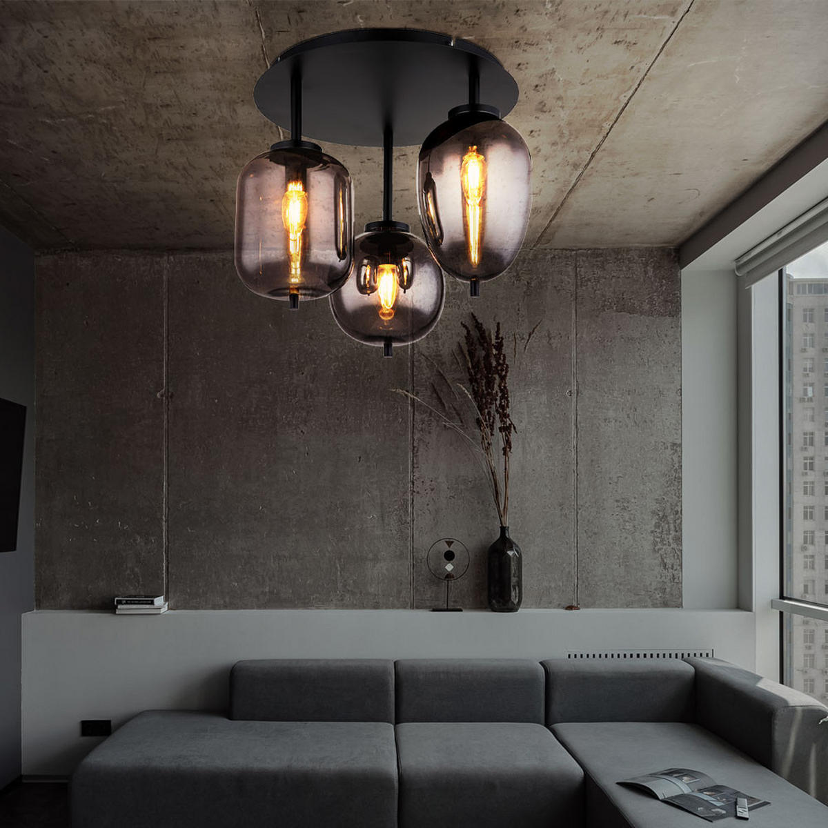 LED DECKENLEUCHTE Metall Schwarz - Schwarz, Glas (46/46/36cm) - Globo Lighting