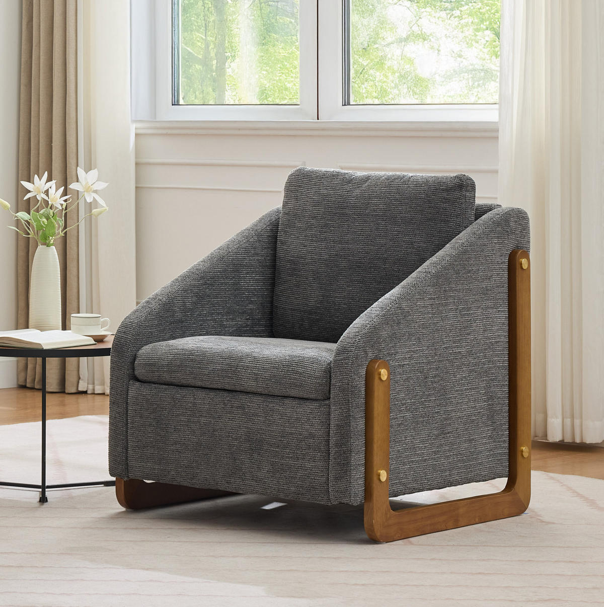 SESSEL mit Chenillebezug und Holzarmlehnen 73.5/73.5/73.5 cm Grau - Grau, Textil (73.5/73.5/73.5cm) - Redom