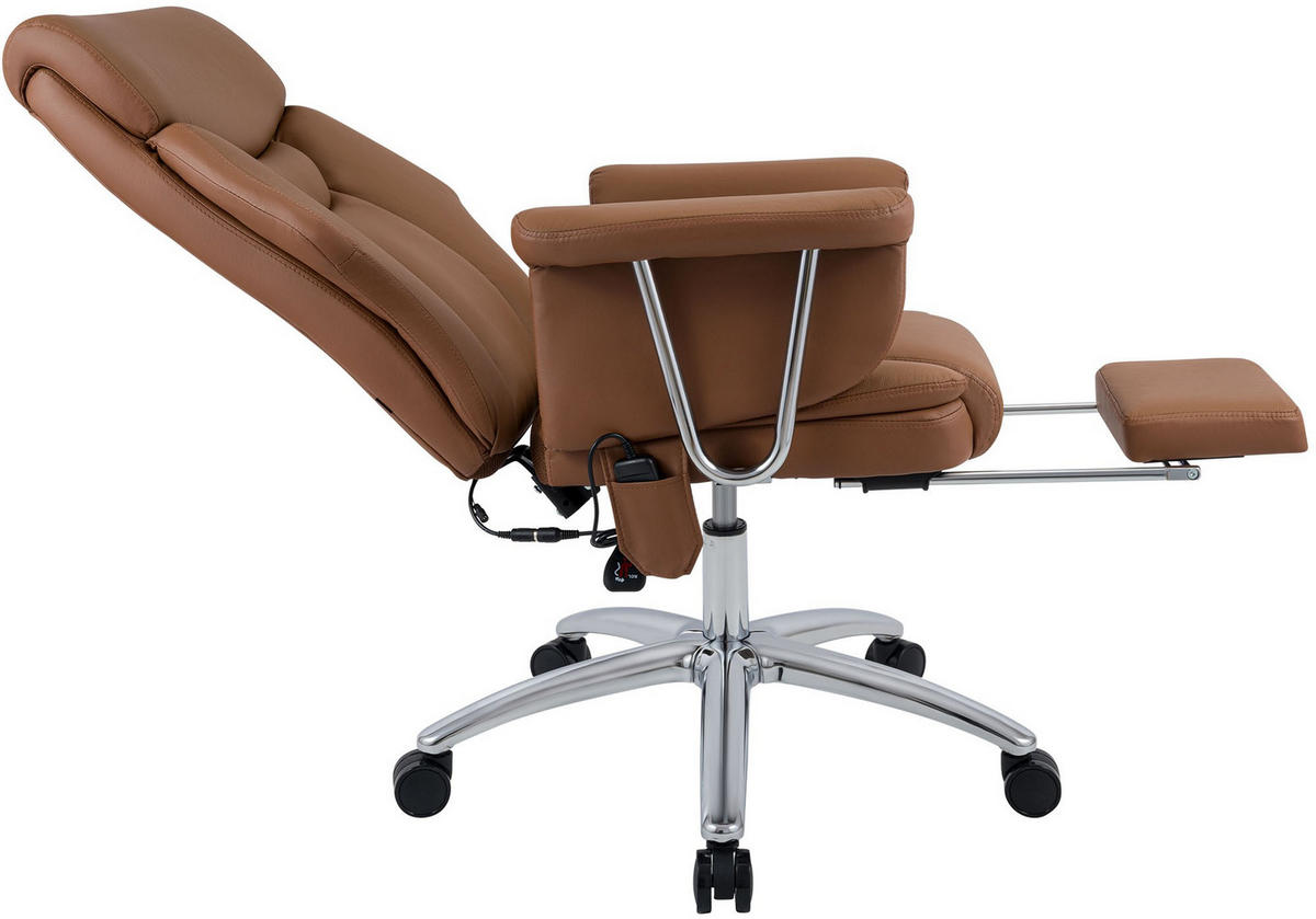 CHEFSESSEL Echtleder Braun - Chromfarben/Braun, Leder/Metall (78/114/66cm) - CLP