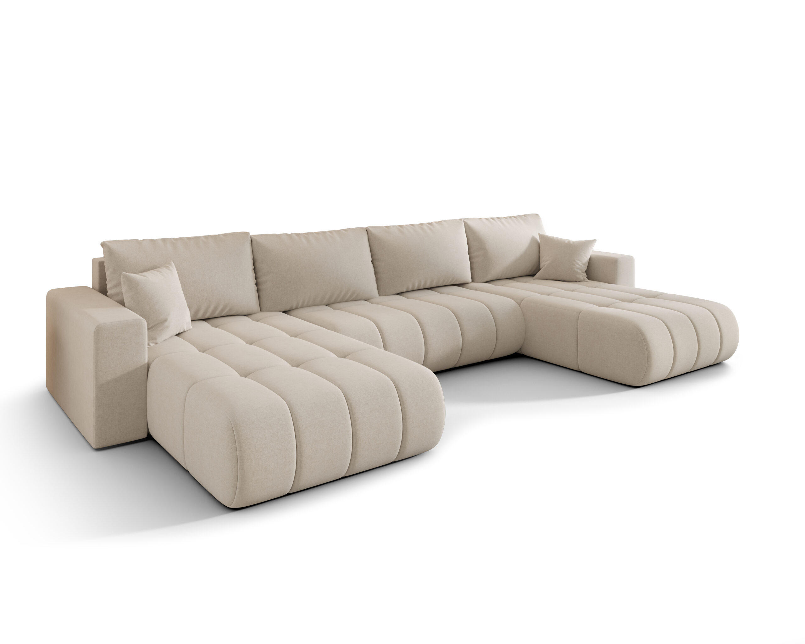 ECKSOFA mit schlaffunktion und bettkasten MILO U PREMIUM, stoff WIND, Beige - Beige, Holz (384/190cm) - Kaiser Möbel