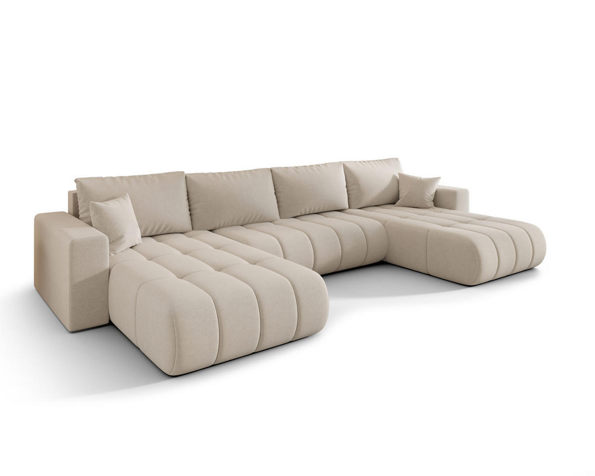 ECKSOFA mit schlaffunktion und bettkasten MILO U PREMIUM, stoff WIND, Beige - Beige, Holz (384/190cm) - Kaiser Möbel