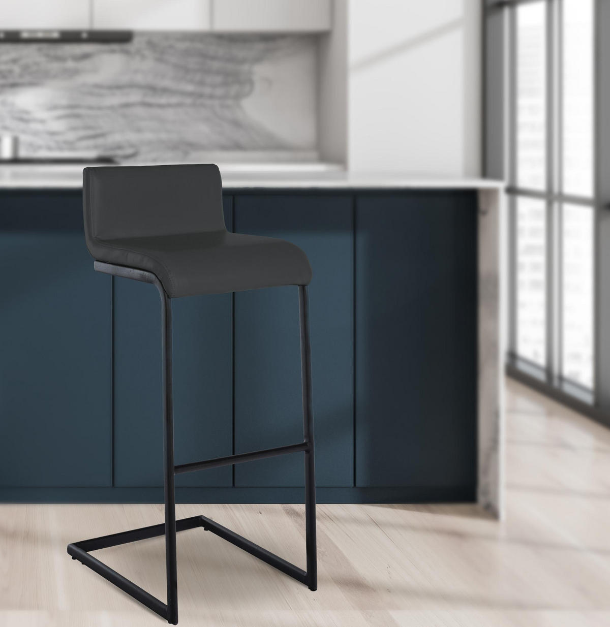 BARHOCKER New Orleans Kunstleder B dunkelgrau - Schwarz/Grau, Kunststoff/Metall (40/96/50cm) - TPFLiving