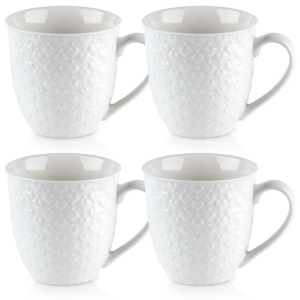 KERAMIKBECHER-SET HERZ, Keramik, weiß, 4 Stk., 580 ml - Weiß, Keramik (0.58L) - Orion 