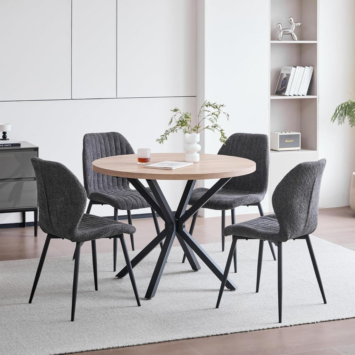 ESSZIMMERSTÜHLE 8er Set Stoff Schwarz Metallbeine - Anthrazit, Textil (43/86/47.5cm)