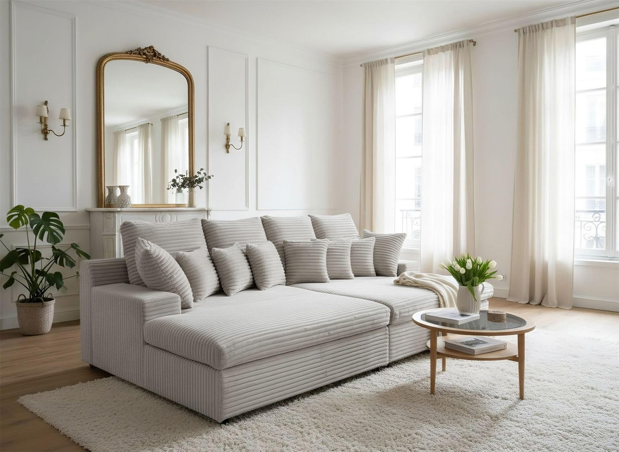 SOFA Arosa - Hellgrau, Holzwerkstoff/Textil (286/103/170cm) - Fun Möbel