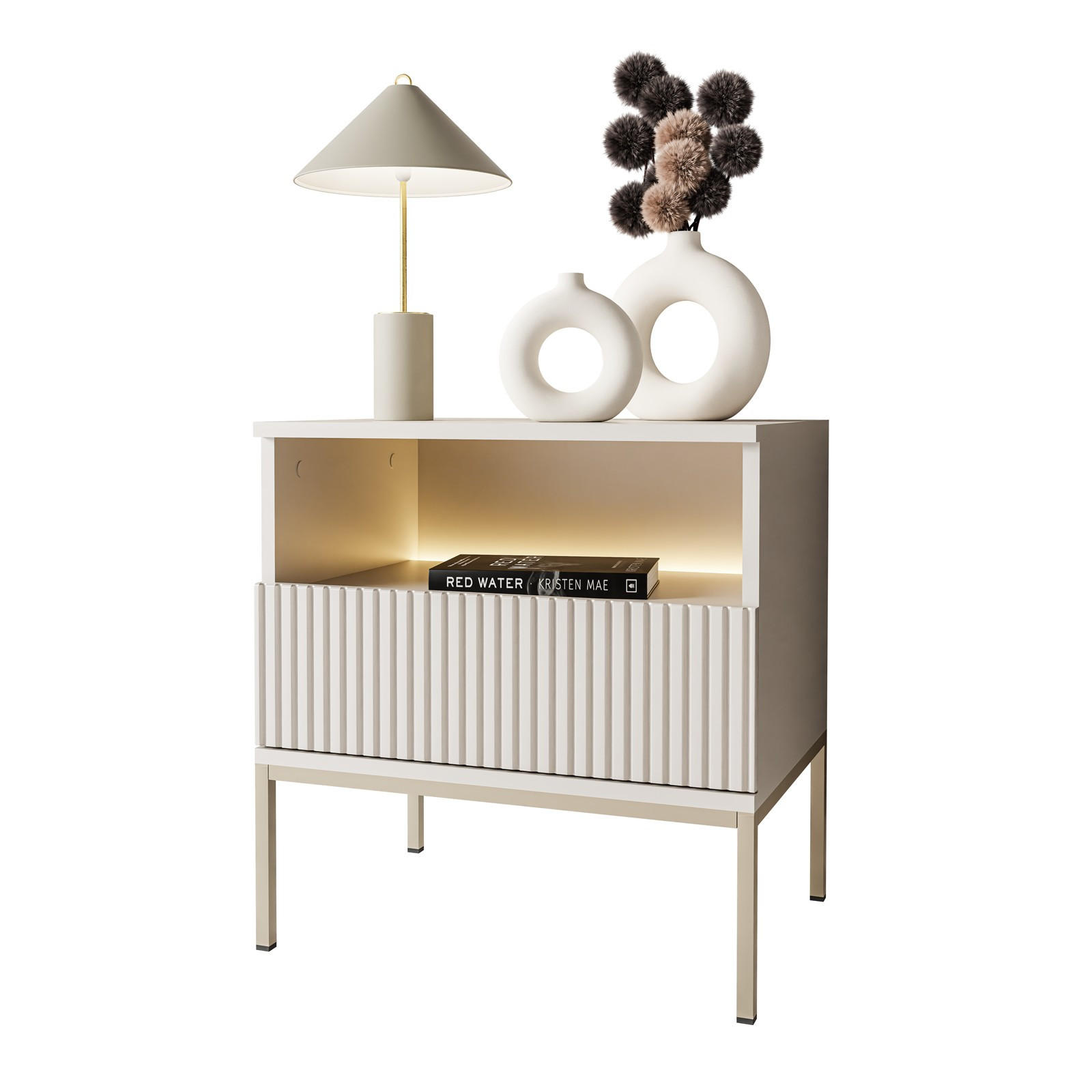 NACHTTISCH ECLIPSE S54 mit LED-Beleuchtung,KASCHMIR - Kaschmir, Holzwerkstoff (54/56/39cm) - Lookway