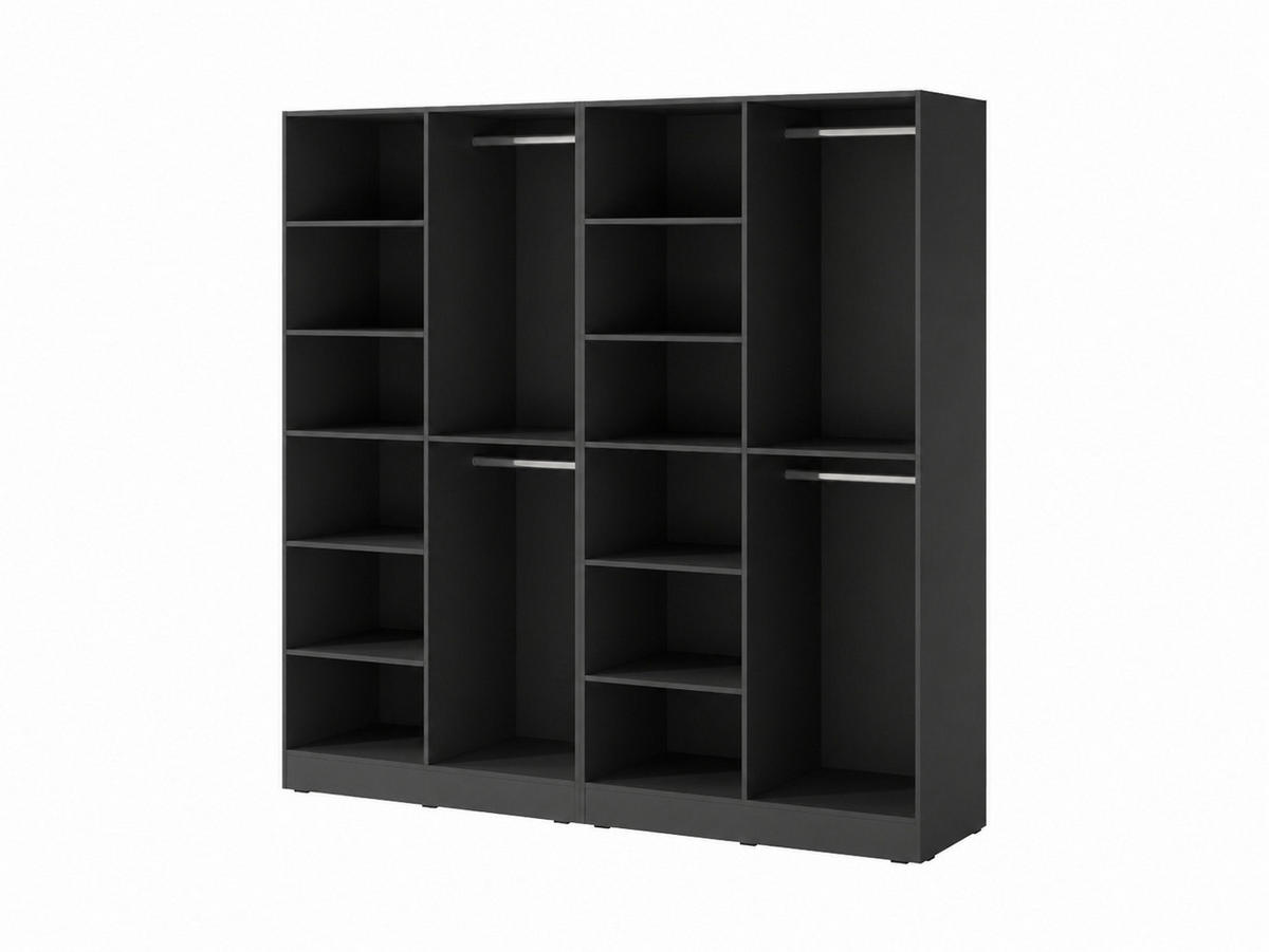 DREHTÜRENSCHRANK ATELIO 202/200/51 cm Modern Kleiderschrank 4-türig Schwarz - Schwarz, Holzwerkstoff (202/200/51cm) - MASSENO