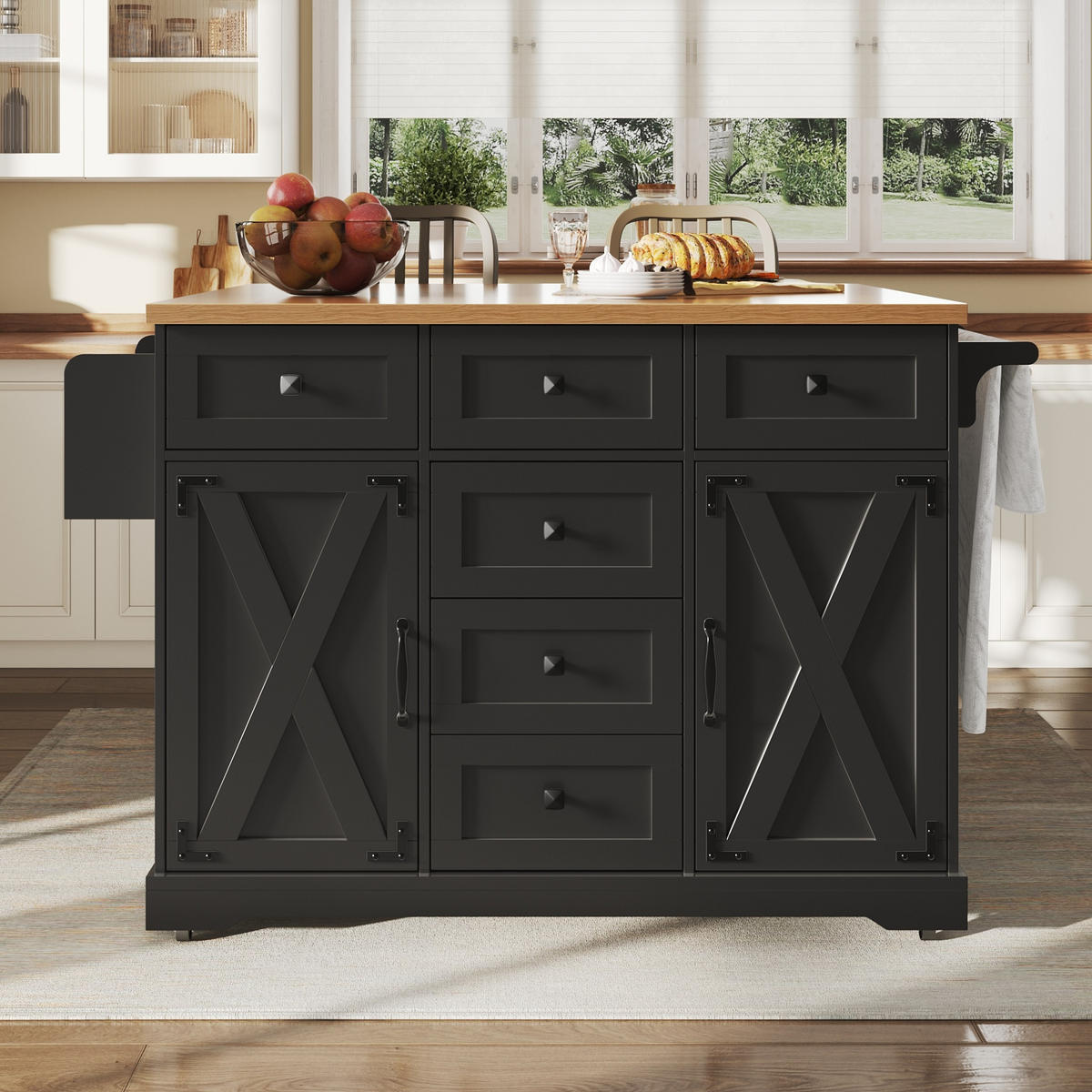 KÜCHENINSEL 147/93/44 cm Schwarz aus MDF und Metall mit Klappfunktion - Schwarz, Holzwerkstoff (44/93/147cm) - OKMYHOME