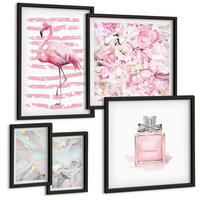BILDER SET 5er Set - 50x50 cm & 20x30 cm & 40x60 cm Schwarzer Rahmen - Rosa Blumen Marmor Pastell - Schwarz, Kunststoff (40/60cm) - TULUP