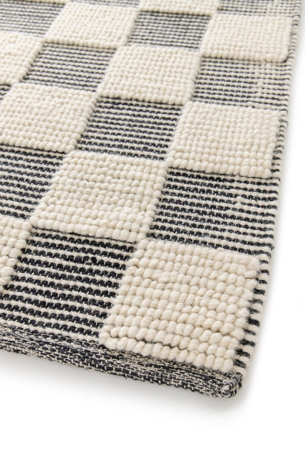 TEPPICH handgefertigt Baumwolle Wolle schwarz - Schwarz, Naturmaterialien (120/170cm) - AFK Living