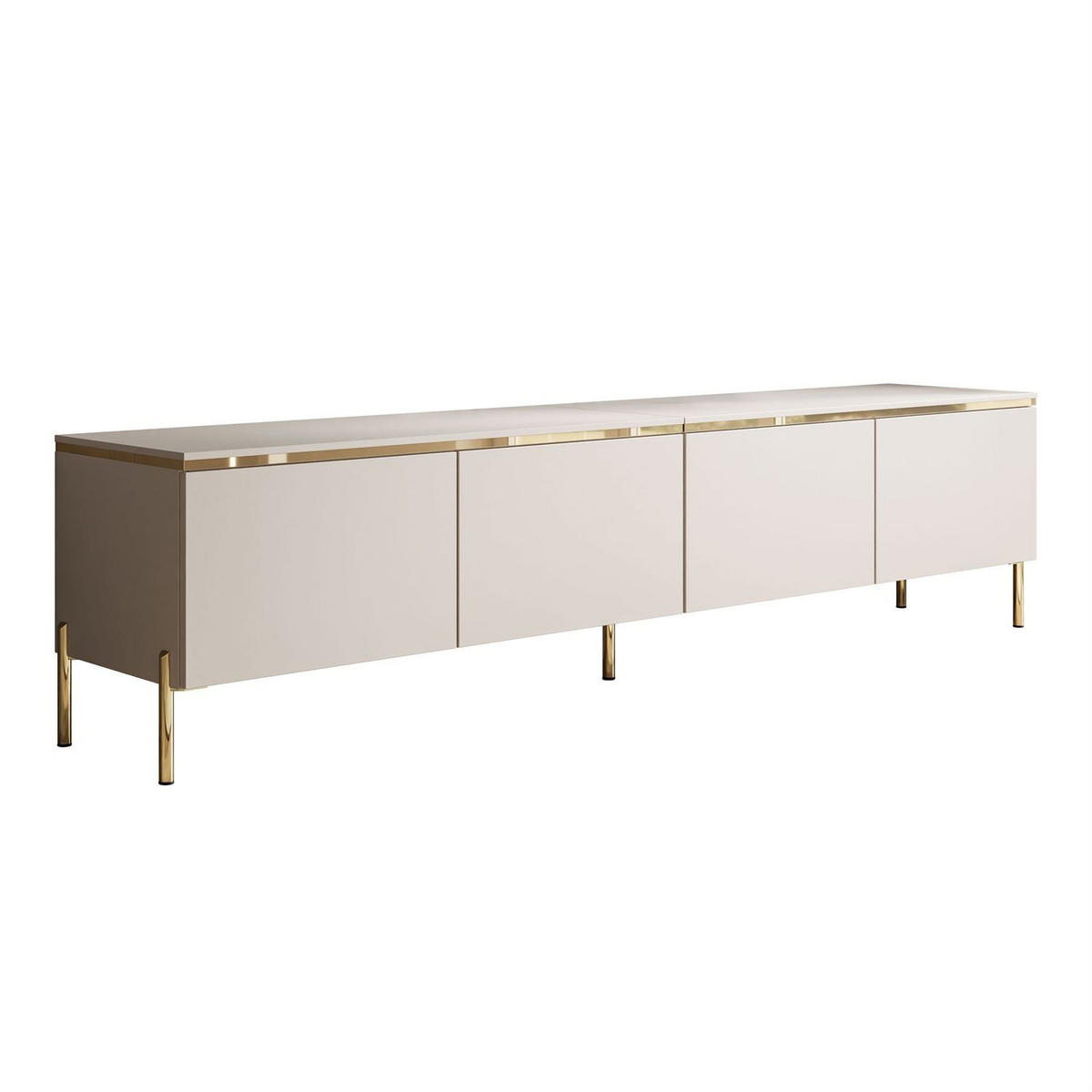 TV-LOWBOARD CELINE KASCHMIR 200 cm auf geraden goldenen Chrom-Beinen - Kaschmir/Goldfarben, Holzwerkstoff/Metall (200/49/40cm) - Lookway
