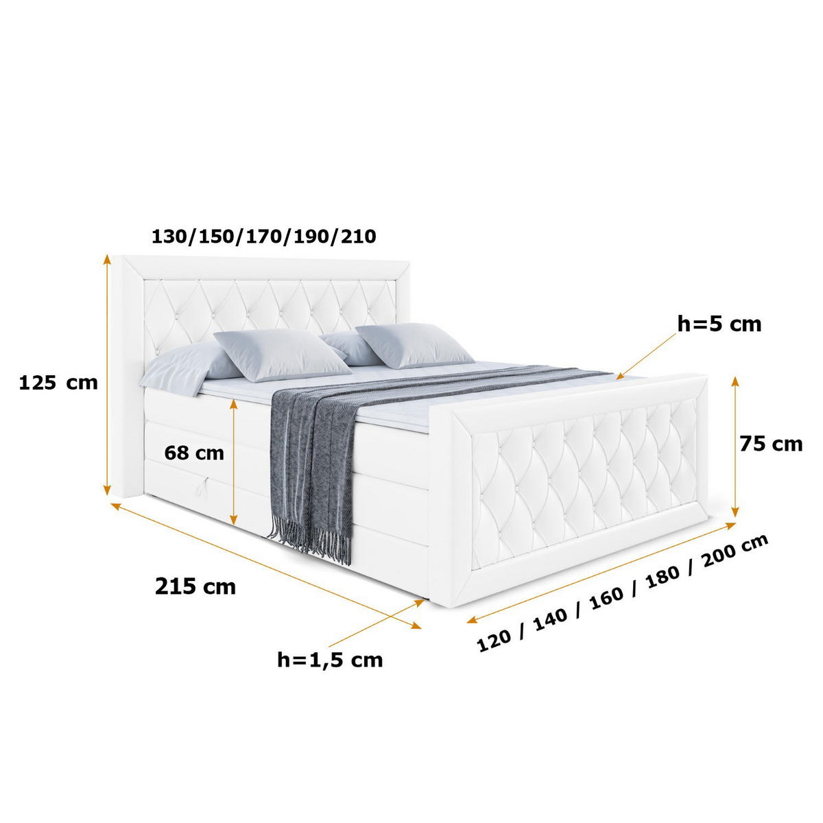 BOXSPRINGBETT NOEL-Z KING - 180 x 200 - H3/H4 - Weiß Hochglanz - Weiß Hochglanz, Holzwerkstoff (180/200cm) - ALTDECOR