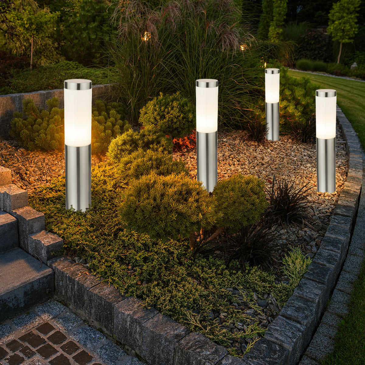 WEGELEUCHTE Edelstahl Silber Opal 4er Set - Silberfarben, Kunststoff (7.6/7.6/45cm) - Globo Lighting