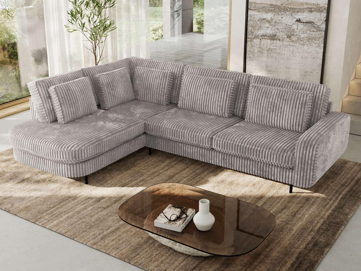 ROHOVÁ SEDAČKA CALENO L - Světle šedá Manšestr - Pravá Strana - černá/světle šedá, kov/textil (317/225cm) - MKS