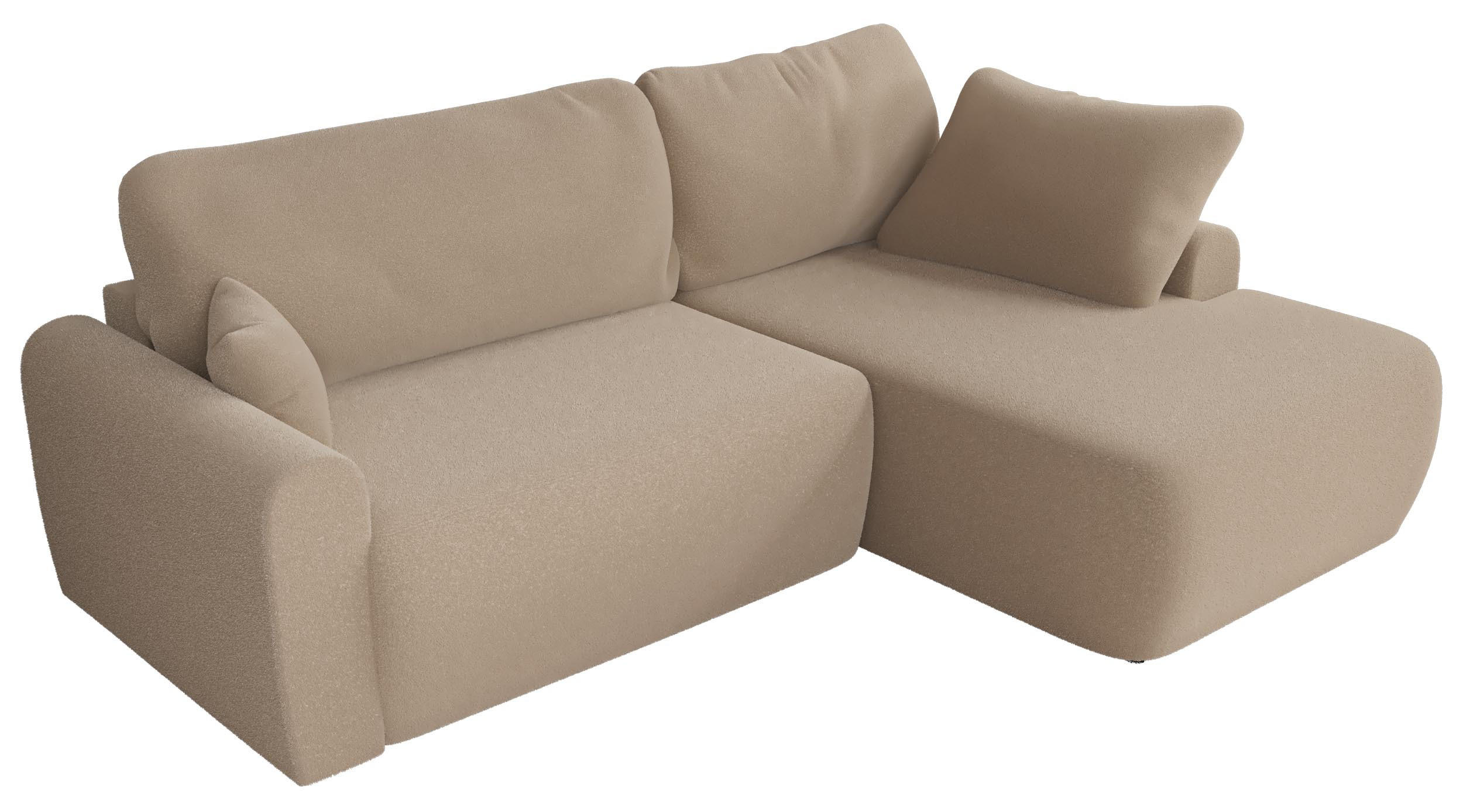 ECKSCHLAFSOFA CUBO L Hellbraun Boucle - rechts - Schwarz/Braun, Kunststoff/Textil (187/273cm) - MKS