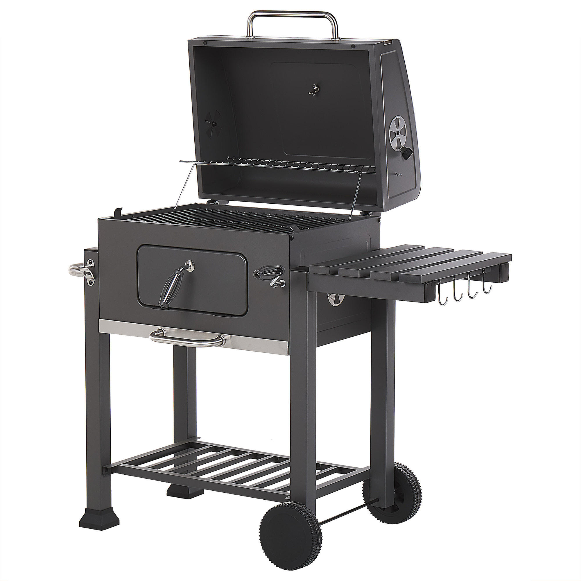 HOLZKOHLEGRILL mit Deckel Stahl grau rechteckig rollbar Pavlof - Grau, Metall (79/107/49cm)
