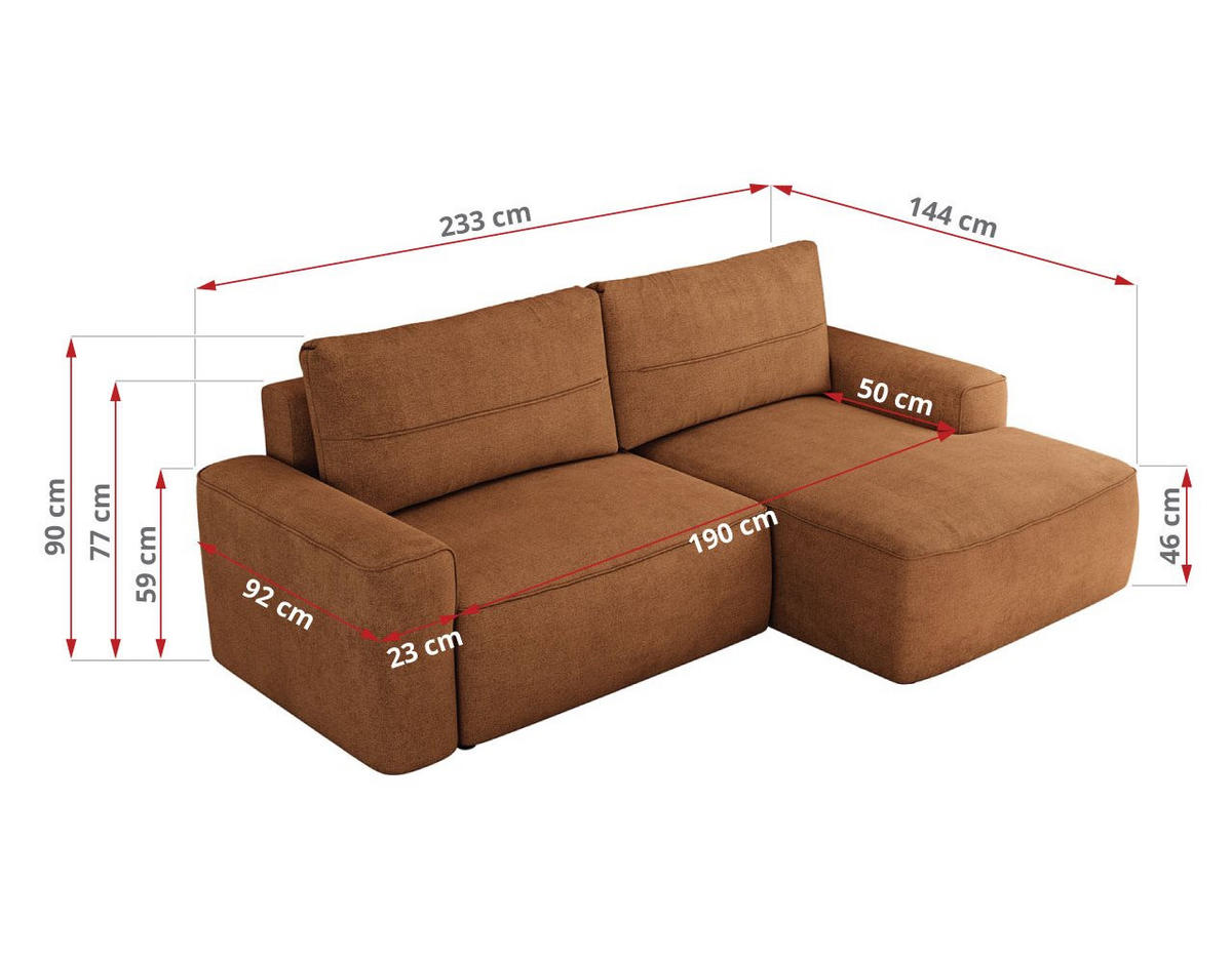 ECKSOFA BELLUNO L Orange Strukture - Rechts - Schwarz/Orange, Textil (233/144cm) - MKS
