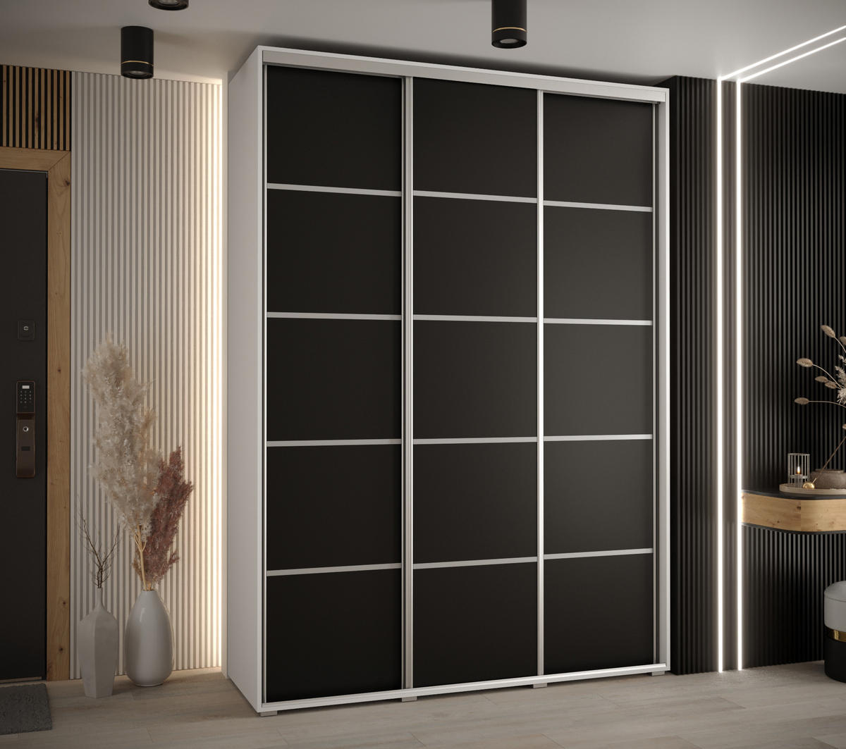 SCHWEBETÜRENSCHRANK 235,2/170/45 3-türig - Silberfarben/Schwarz, Holz/Metall (170/235/45cm) - Abiks Möbel