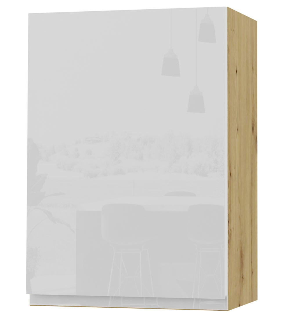HÄNGESCHRANK Florence W2/50 Eiche Artisan / RAL 9003 signalweiß HG 50 / 32,5 / 72cm - Türanschlag rechts - Weiß Hochglanz/Eiche Artisan, Holz/Holzwerkstoff (50/72/32.5cm) - Feldmann-Wohnen
