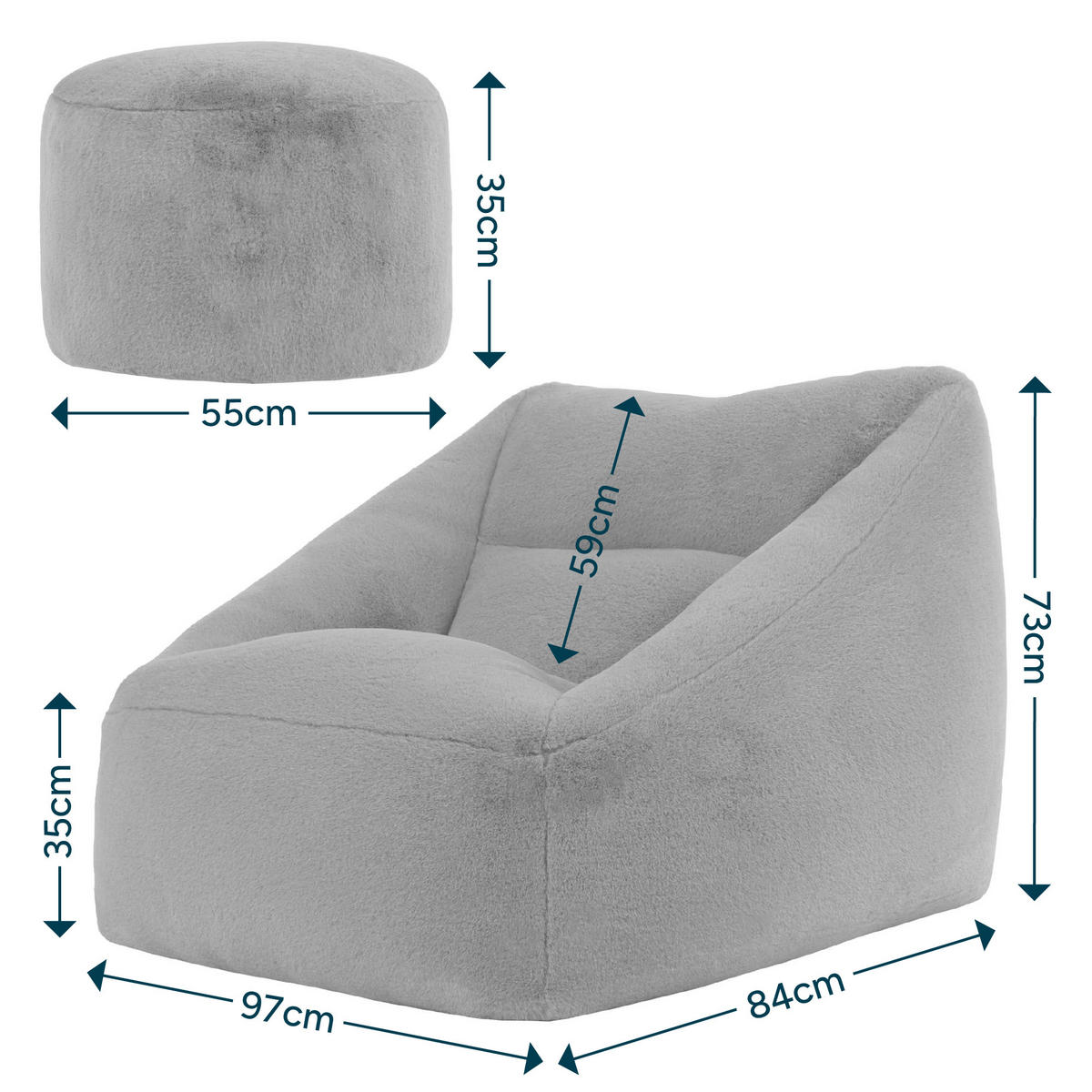 SITZSACK Sessel mit Sitzpouf Natalia - Beige, Textil (97/73/84cm) - icon