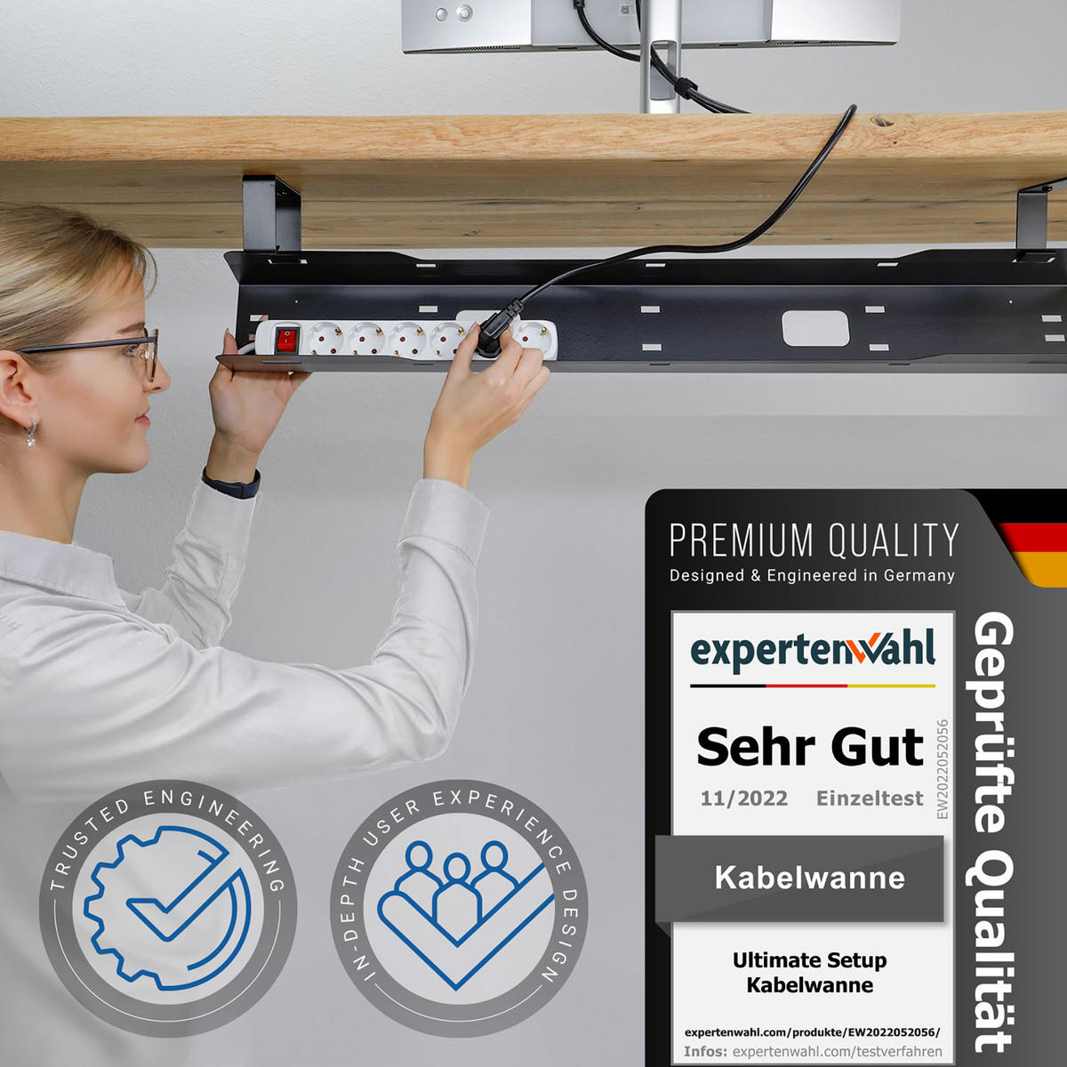 KABELWANNE Schreibtisch - Kabelmanagement, schwarz - Schwarz, Metall (90/10.8/13cm) - Ultimate Setup
