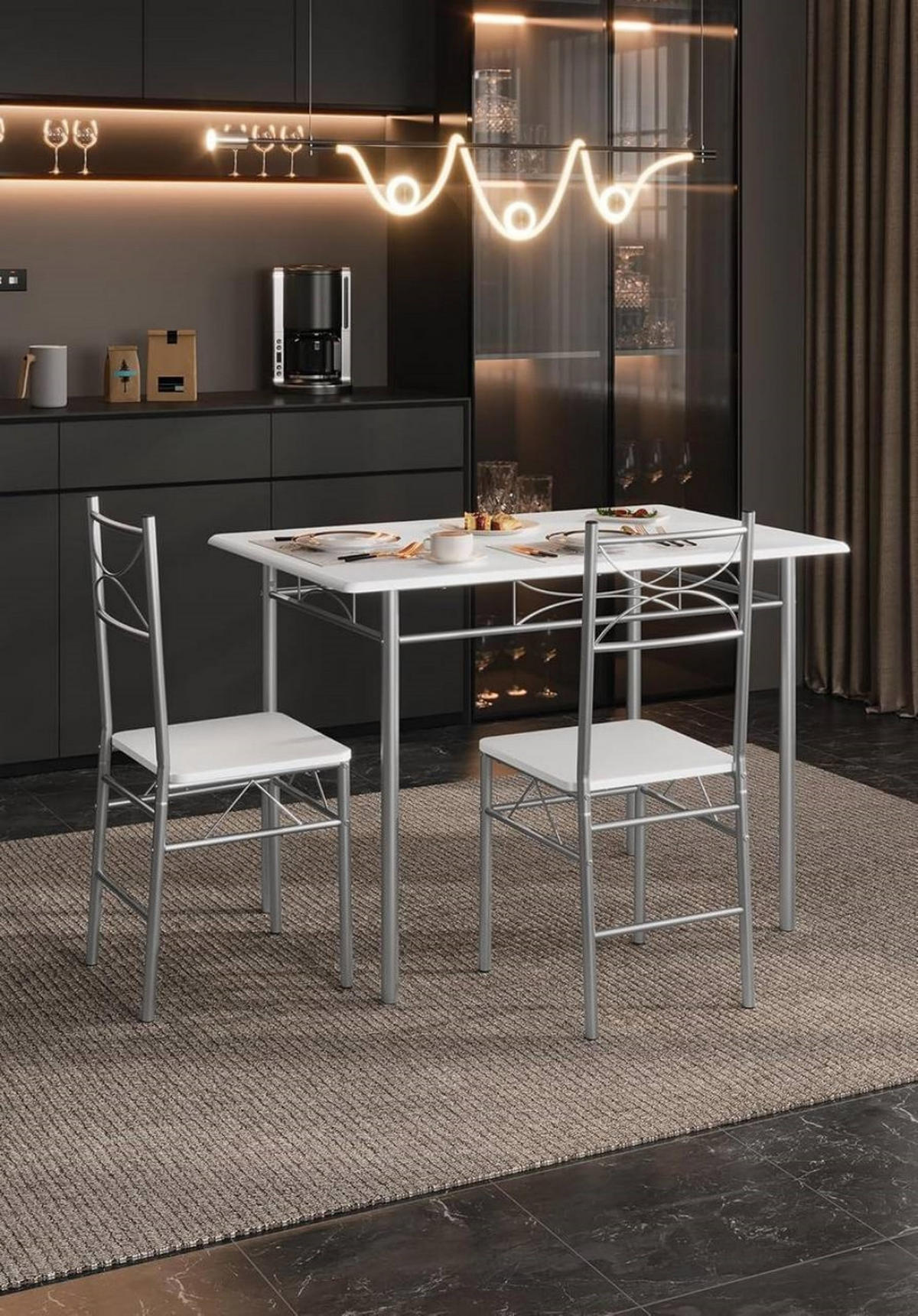 TISCHGRUPPE Esstisch mit 4 Stühlen, MDF, Weiß - Silberfarben/Weiß, Holzwerkstoff/Metall (110/76/70cm) - Woltu