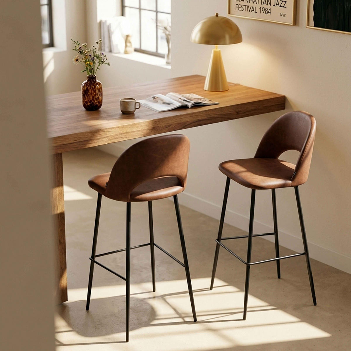 BARHOCKER 2-tlg., Braun - Braun, Metall (51/103/44cm) - Oviala