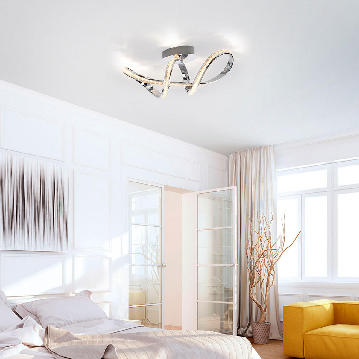 LED DECKENLEUCHTE Metall Chrom Silber Simply Dim - Silberfarben, Metall (65/25/25cm)