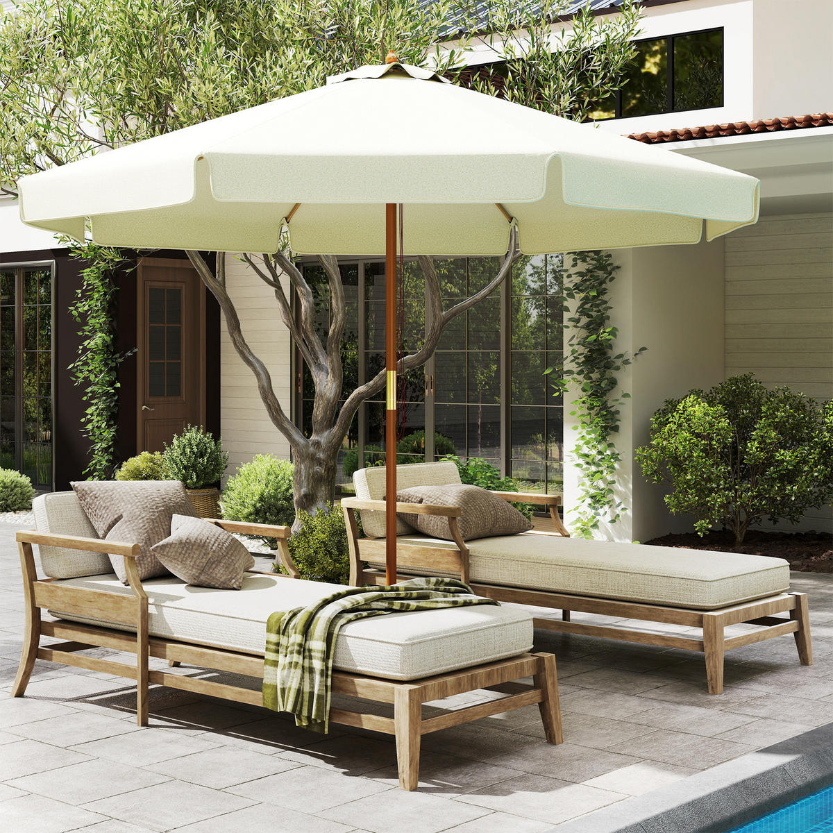 SONNENSCHIRM DE-11419 rund, Bambus, Ø 3 m Beige - Beige, Holzwerkstoff (325/325cm) - ComfortXL