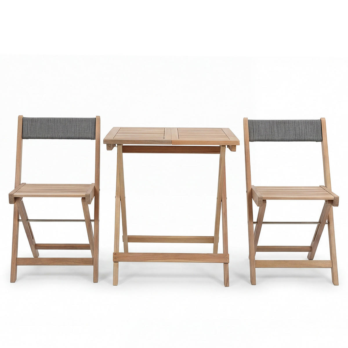 BALKONSET - 3-teilig - Akazie massiv / Nylon - Braun - Akaziefarben, Holz/Textil - home24
