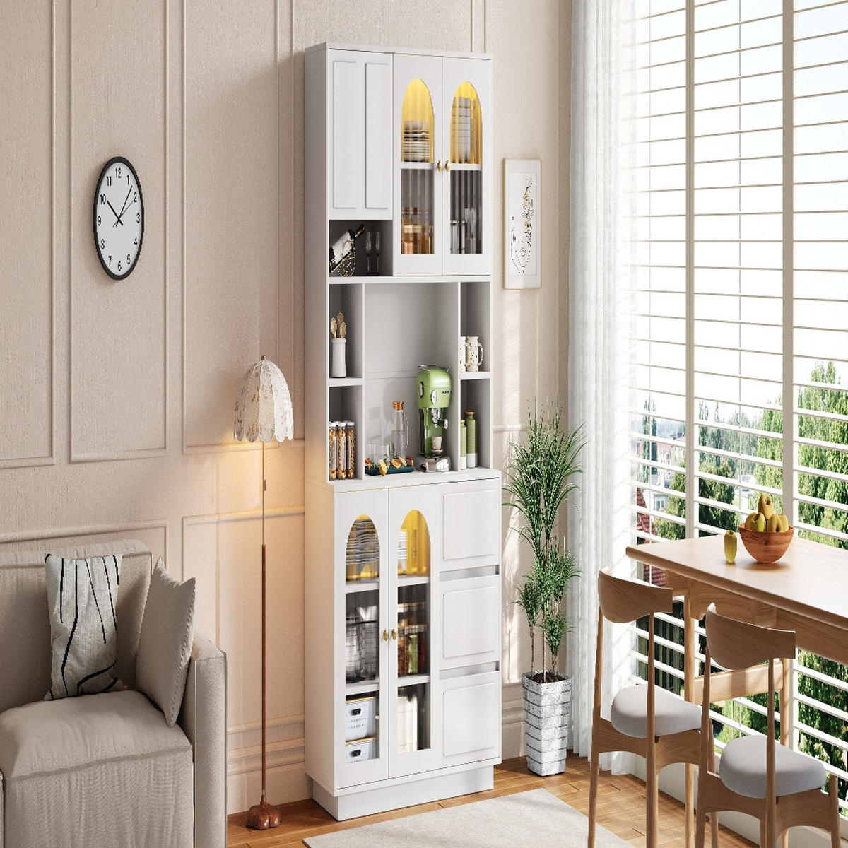 KÜCHENSCHRANK Sideboard, Acryltüren, APP-LED, MDF Weiß, Küche & Wohnzimmer, 106/175/30 cm - Weiß, Kunststoff (30/175/106cm) - Rolipo