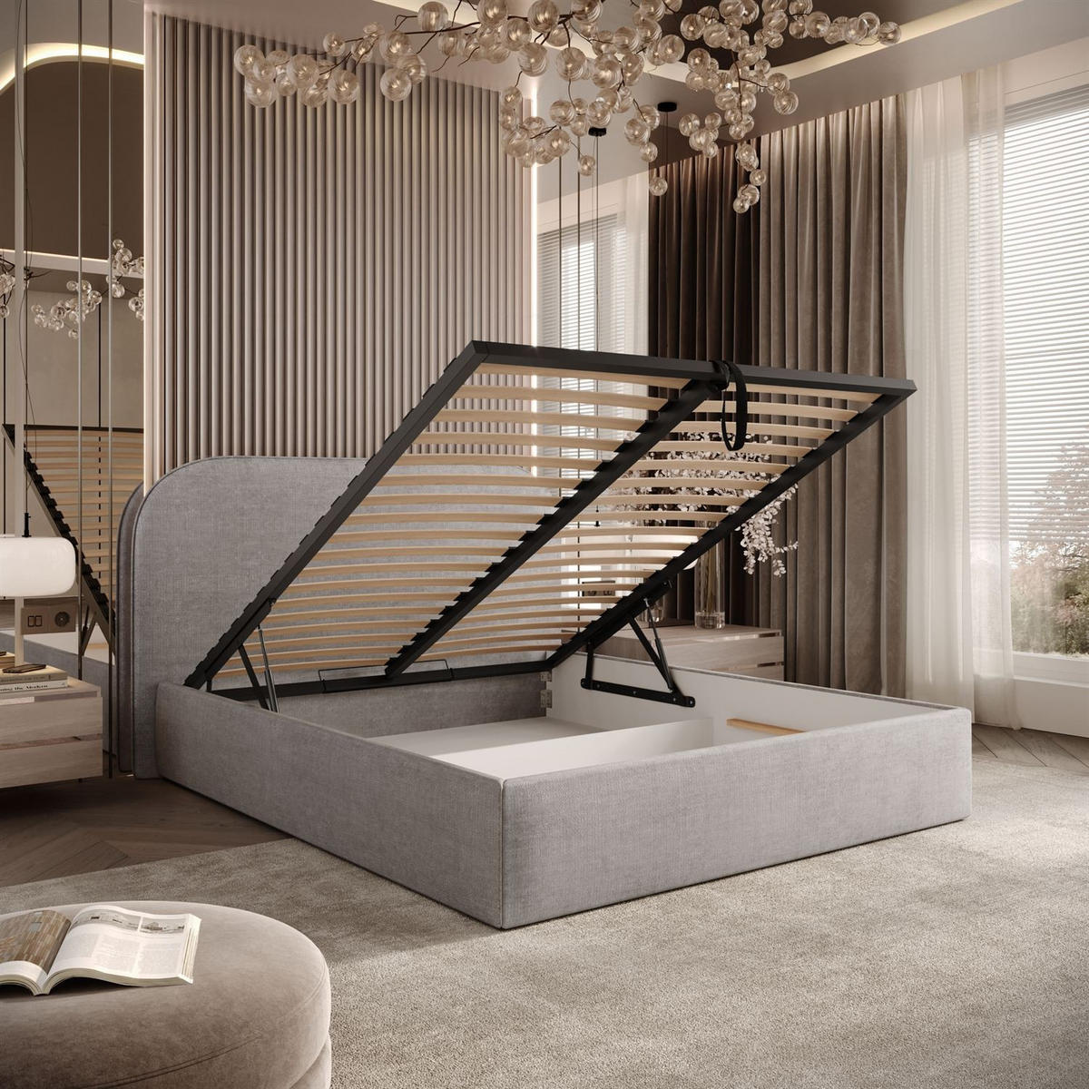 POLSTERBETT OLIMPIA mit Bettkasten 120x200, Perfect Harmony 80 - Hellgrau, Textil (120/200cm) - Lookway