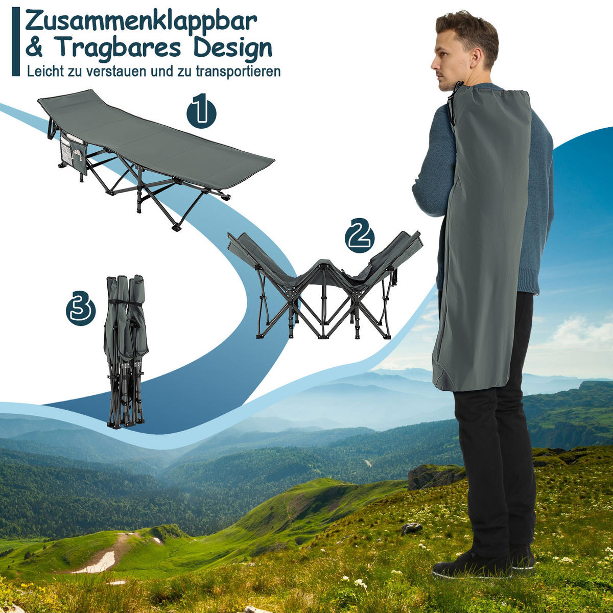 CAMPINGLIEGE Klappbare Grau - Grau, Metall - COSTWAY