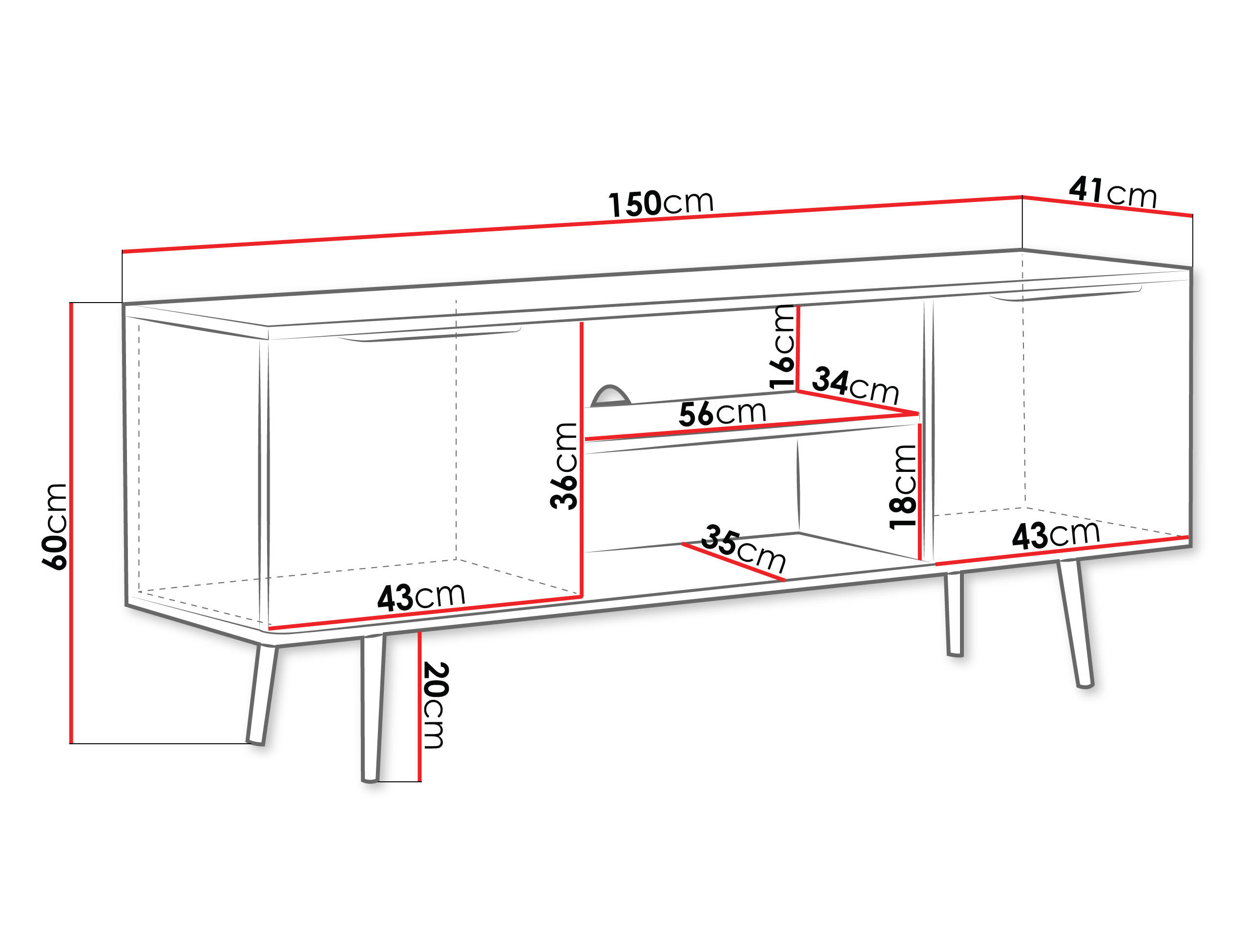 Thumbnail - Mirjan24 Tv-Lowboard, Braun, Metall, Rechteckig, 150x60x41 cm, Wohnzimmer, Wohnwände, Lowboards, Lowboards stehend