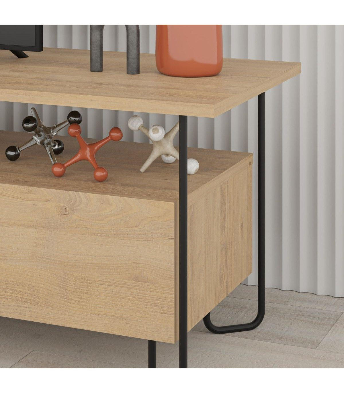 TV-MÖBEL 2 Türen mit Metallfüßen B150 cm - DILLY - Eichefarben, Holzwerkstoff (42/45/150cm) - Calicosy