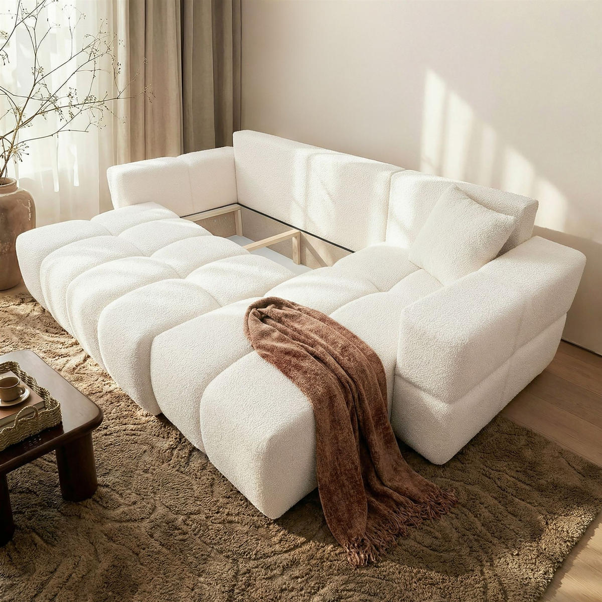 ECKSOFA Denise Mit Schlaffunktion - Creme, Holzwerkstoff/Textil (148/250cm) - Fun Möbel