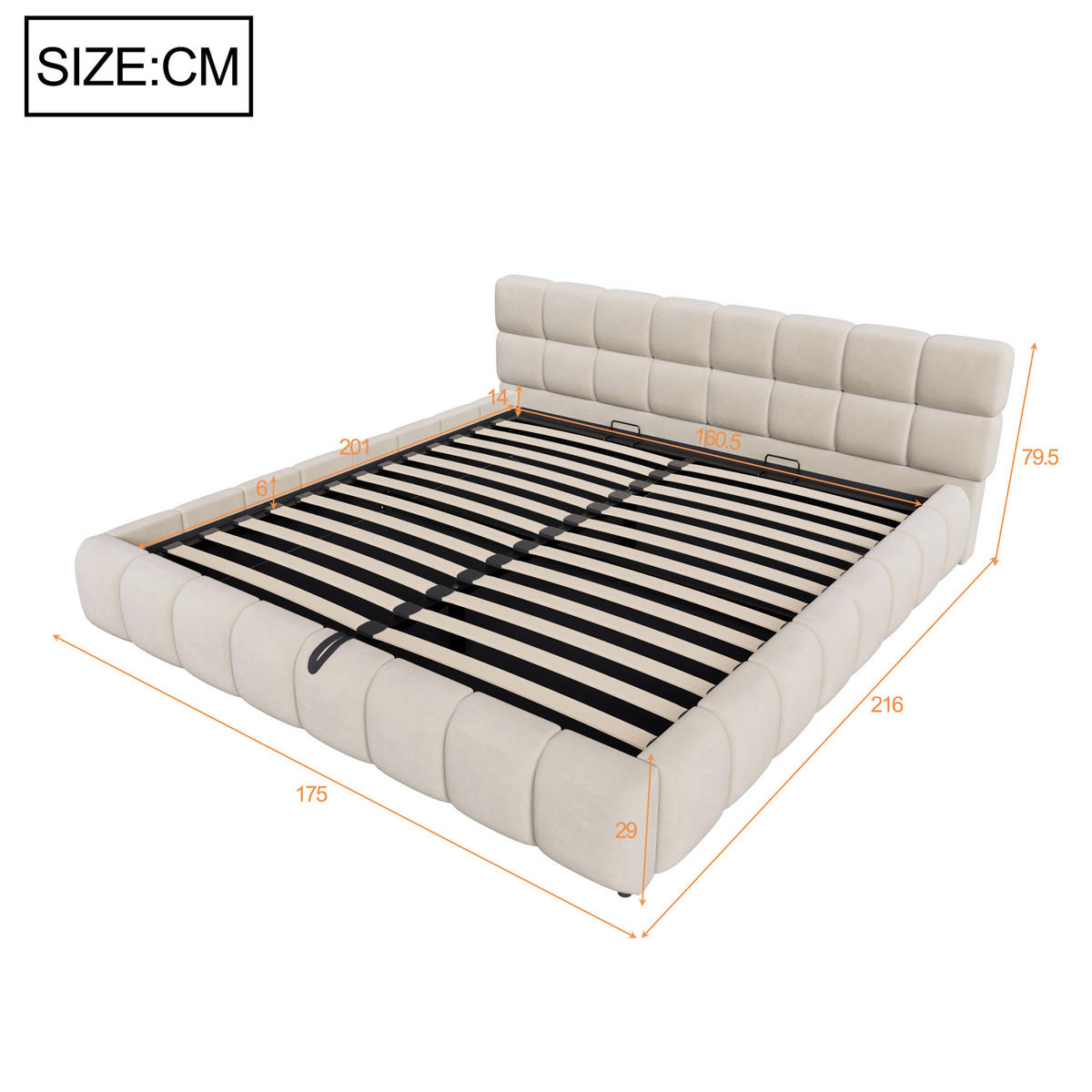 POLSTERBETT 160 x 200 cm mit LED und Stauraum, Beige - Beige, Textil (160/200cm) - FLIEKS