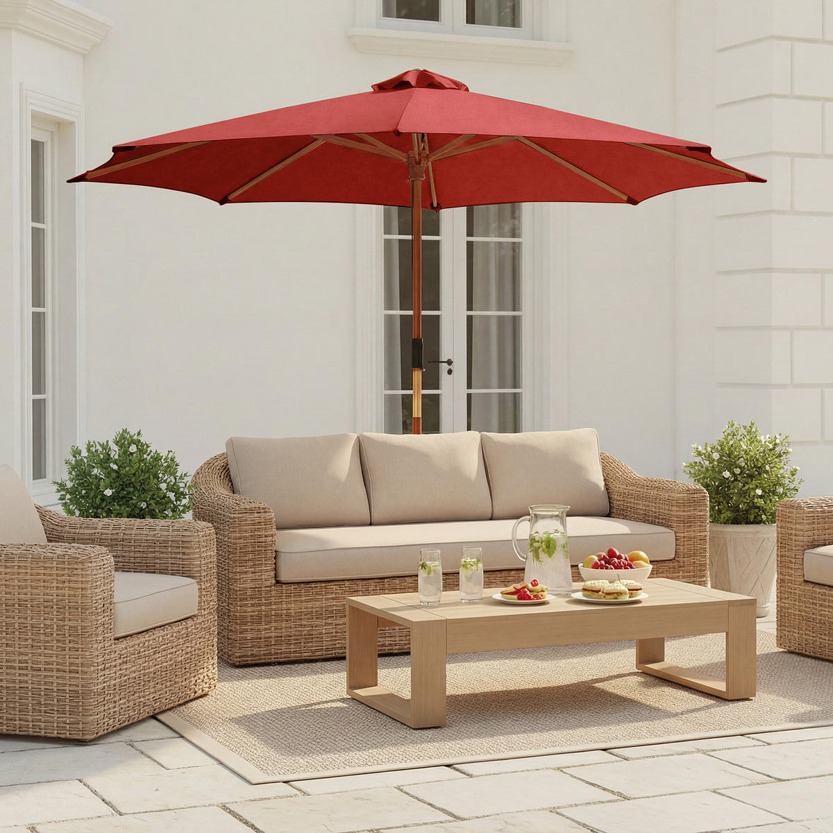 SONNENSCHIRM - Eukalyptus massiv / Polyester - Terracotta, Holz/Textil (250/250cm) - home24